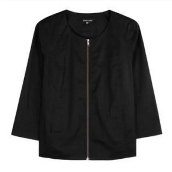 Eileen Fisher Polished Silk Blend Lined Zip Jacket in Black Size Small - Picture 10 of 11